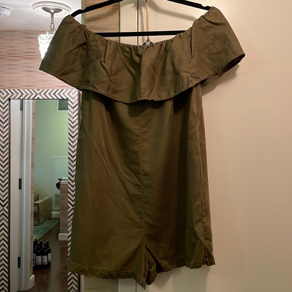 Zara off shoulder romper, olive green, medium